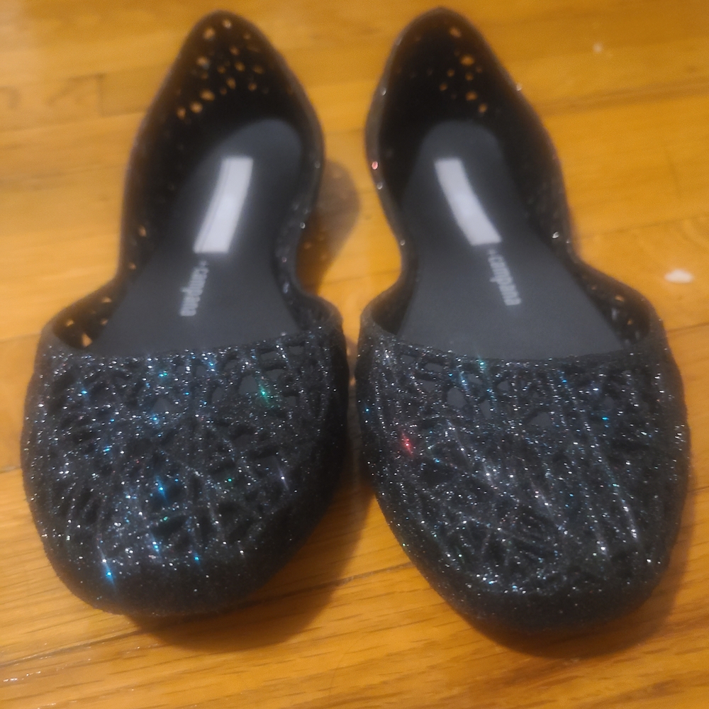 Black Glitter Flats